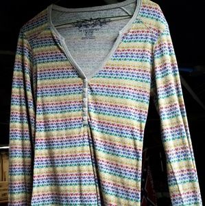 Multi colored hearts button down long sleeve shirt